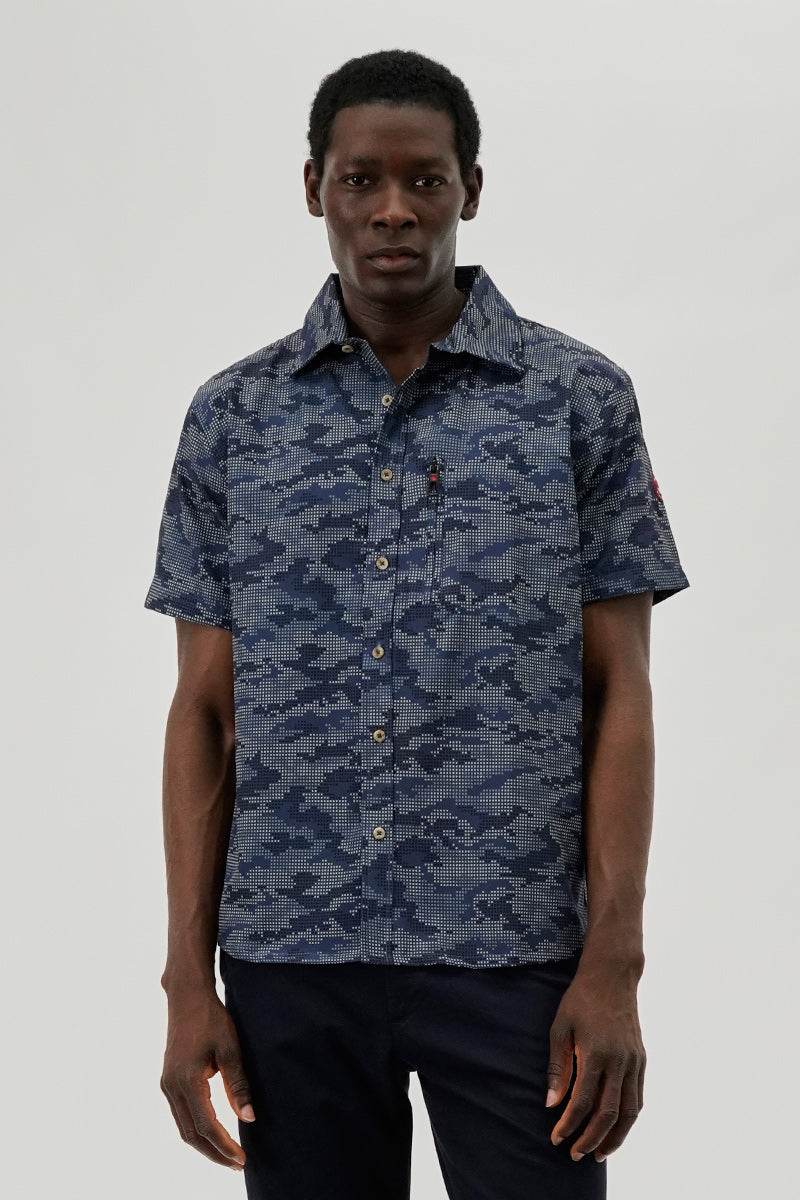 Canada Weather Gear Digi Camo Print Button Up Casual Shirt - Navy - Mens Casual Shirts - International Clothiers
