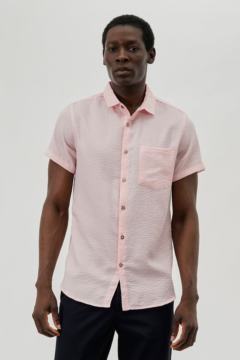 Canada Weather Gear Vintage Textured Button Up Casual Shirt - Pink - Mens Casual Shirts - International Clothiers