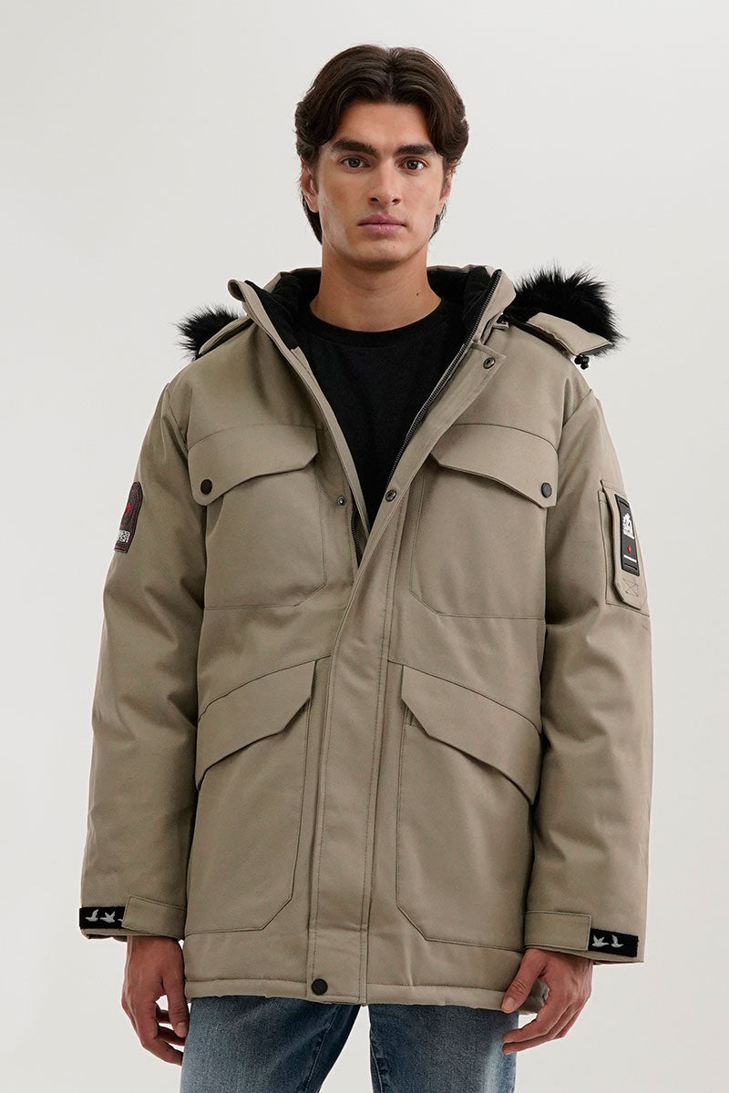 Super Triple Goose Faux Fur Lined Parka Jacket - Beige