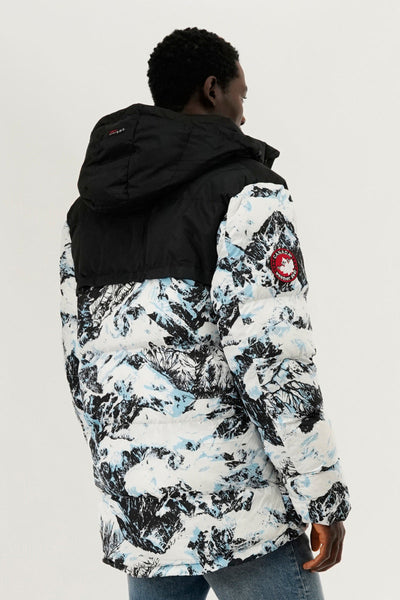 Canada Weather Gear Mountain Print Puffer Bomber Jacket - White - Mens Bomber Jackets - Canada Weather Gear