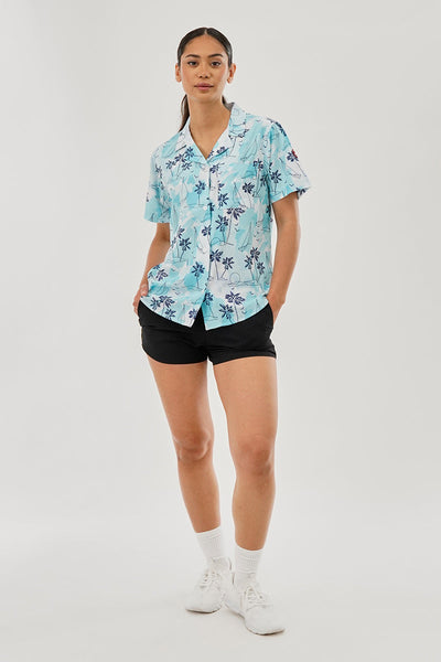 Canada Weather Gear Printed Short Sleeve Button Up Shirt - Aqua - Womens Shirts & Blouses - Canada Weather Gear