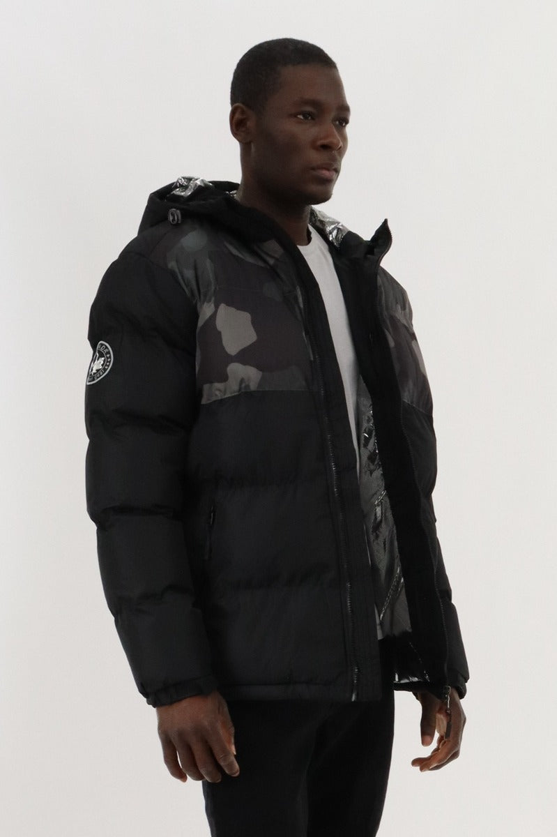 Canada Weather Gear Hooded Puffer Bomber Jacket - Black - Mens Bomber Jackets - Canada Weather Gear