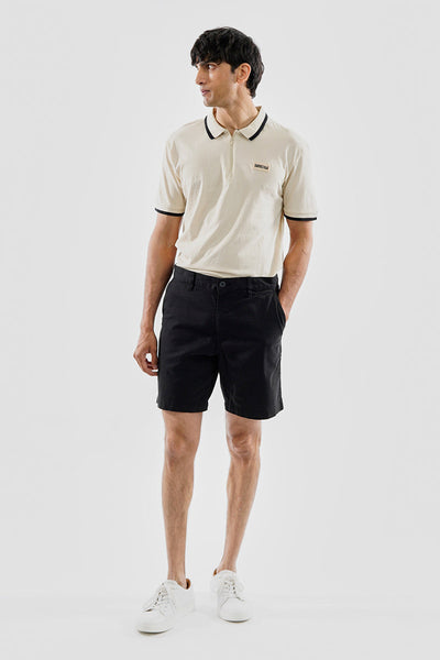 Essentials Super Triple Goose 1/4 Zip Stripe Polo Shirt - Cream - Mens Polo Shirts - Canada Weather Gear