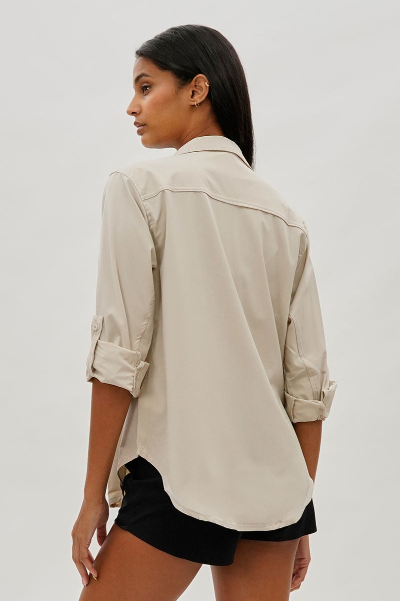 Canada Weather Gear Button Up Ripstop Utility Shirt - Beige - Womens Shirts & Blouses - Canada Weather Gear