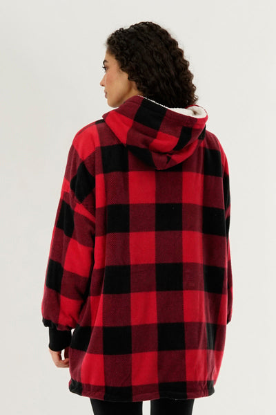 Canada Weather Gear Plaid Oversided Hooded Pajama Top - Red - Womens Pajamas - Canada Weather Gear