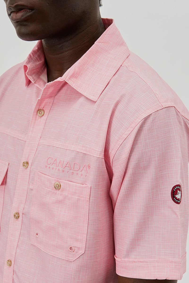 Canada Weather Gear Short Sleeve Button Up Casual Shirt - Pink - Mens Casual Shirts - International Clothiers