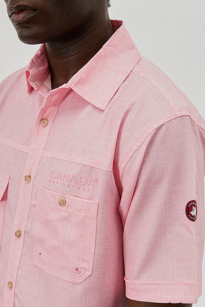 Canada Weather Gear Short Sleeve Button Up Casual Shirt - Pink - Mens Casual Shirts - International Clothiers