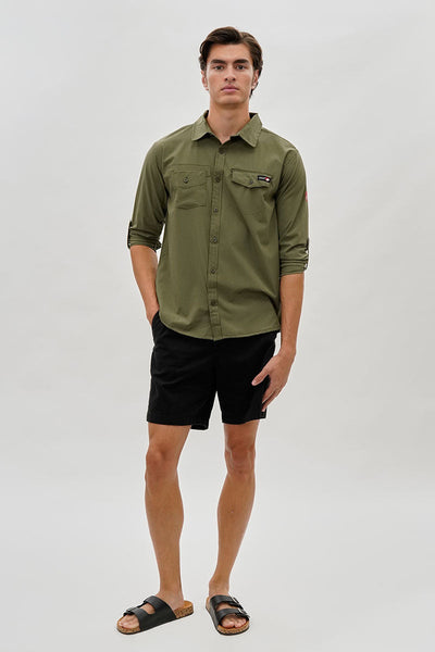 Canada Weather Gear Adventure Bound Utility Roll Up Sleeve Casual Shirt - Olive - Mens Casual Shirts - Canada Weather Gear