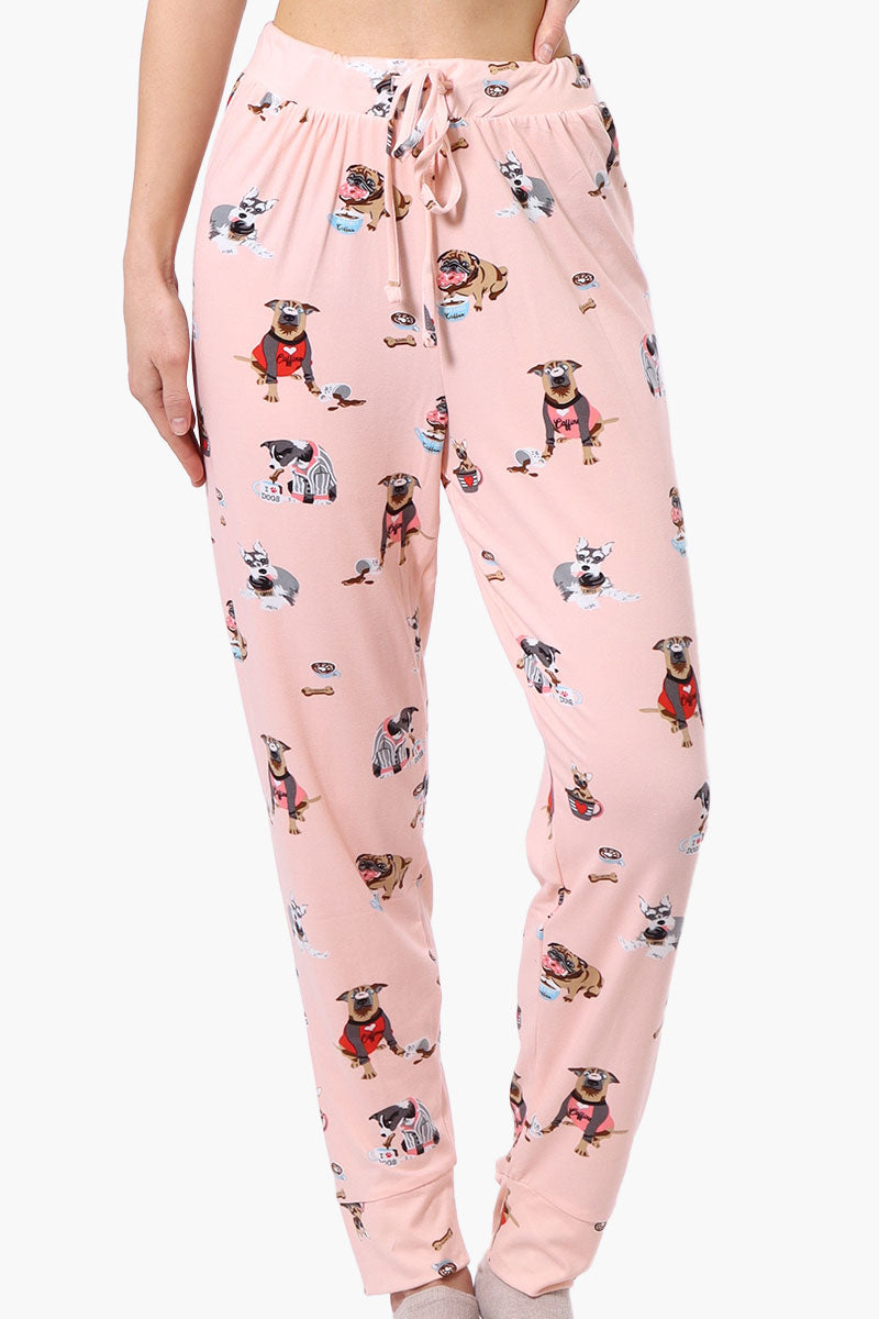 Canada Weather Gear Dog Pattern Tie Waist Pajama Pants - Pink - Womens Pajamas - Canada Weather Gear