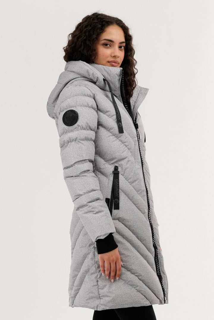 Chevron Quilted Long Parka Jacket - Grey