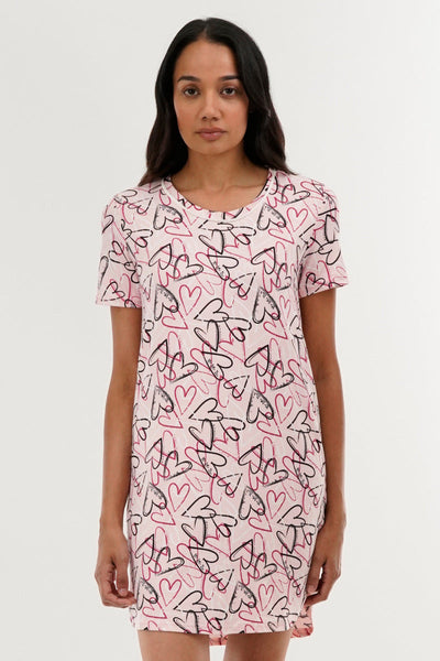 Canada Weather Gear Heart Pattern Tunic Pajama Top - Pink - Womens Pajamas - Canada Weather Gear