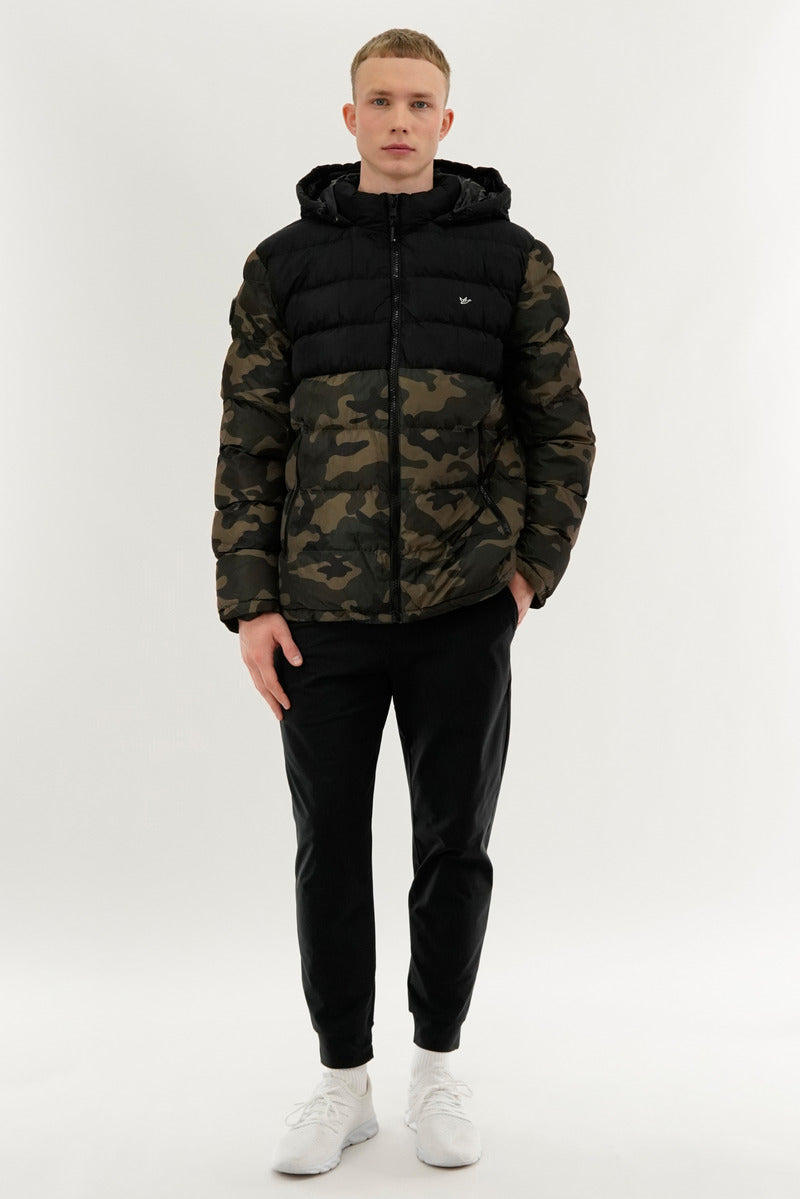 Super Triple Goose Camo Print Puffer Bomber Jacket - Olive - Mens Bomber Jackets - Canada Weather Gear
