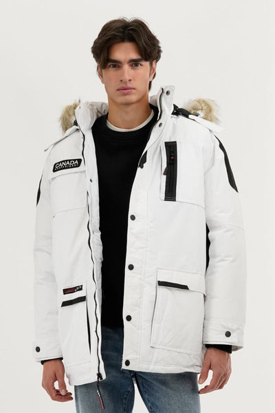 Canada Weather Gear Faux Fur Lined Arctic Parka Jacket - White - Mens Parka Jackets - Canada Weather Gear