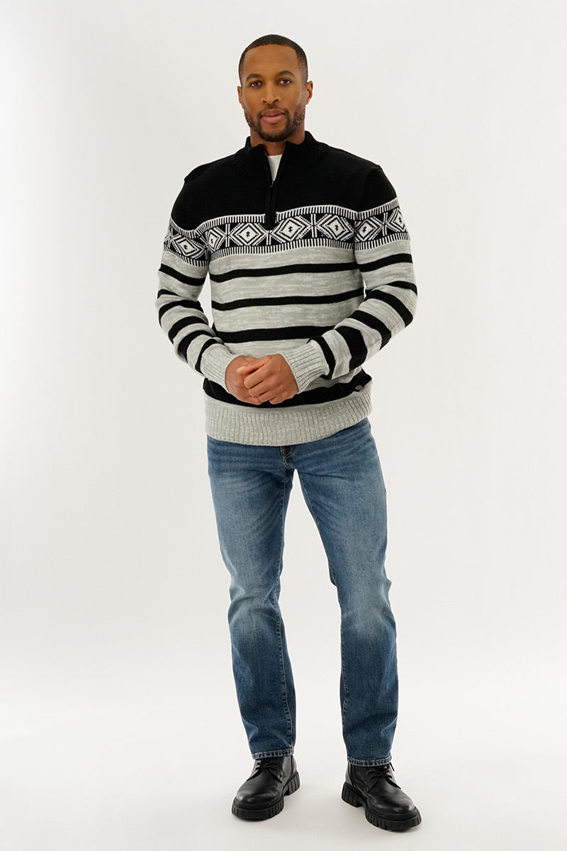 Canada Weather Gear 1/4 Zip Striped Pullover Sweater - Black - Mens Pullover Sweaters - Canada Weather Gear