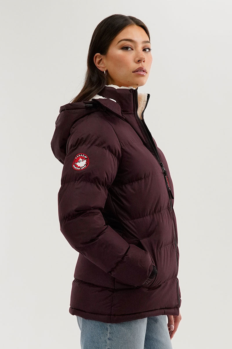 Canada Weather Gear Sherpa Lined Collar Bomber Jacket - Burgundy - Womens Bomber Jackets - Canada Weather Gear