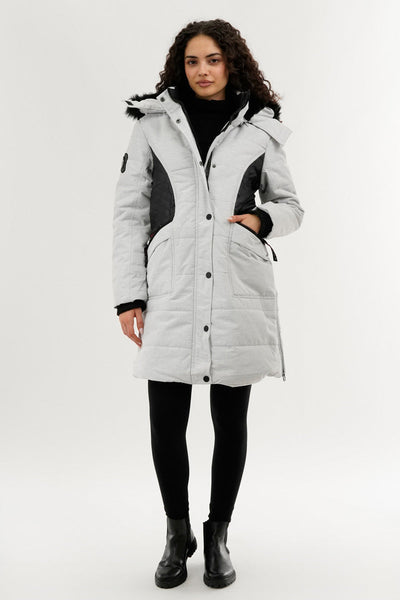 Canada Weather Gear Vegan Leather Insert Parka Jacket - Stone - Womens Parka Jackets - Canada Weather Gear