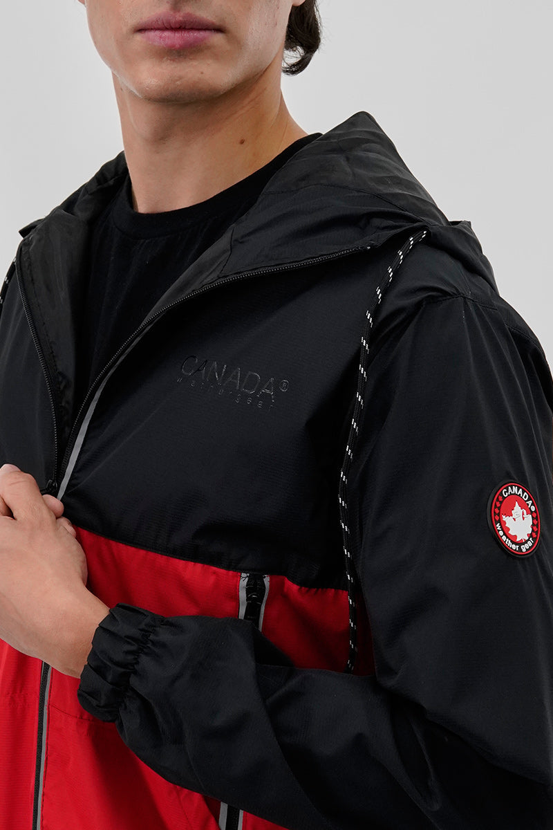 Canada Weather Gear Hooded Colour Block Lightweight Jacket - Red - Mens Lightweight Jackets - Canada Weather Gear