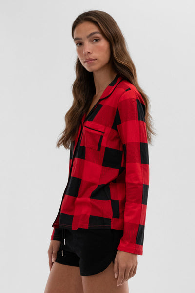 Canada Weather Gear Plaid Button Down Pajama Top - Red - Womens Pajamas - Canada Weather Gear