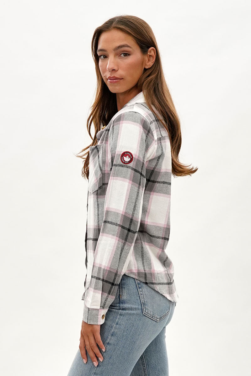 Canada Weather Gear Button Up Flannel Shirt - White - Womens Shirts & Blouses - Canada Weather Gear