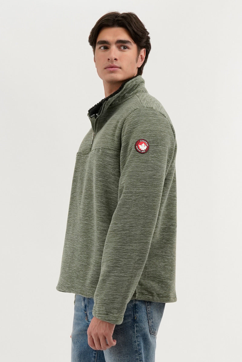 Canada Weather Gear Sherpa Lined 1/4 Zip Pullover Sweater - Green - Mens Pullover Sweaters - Canada Weather Gear