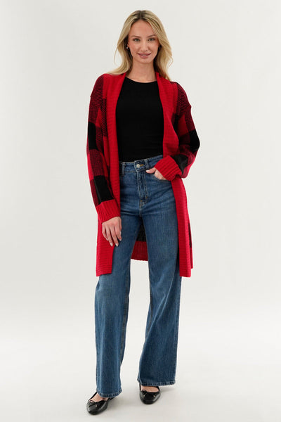 Canada Weather Gear Plaid Fold Over Wrap Cardigan - Red - Womens Cardigans - Canada Weather Gear