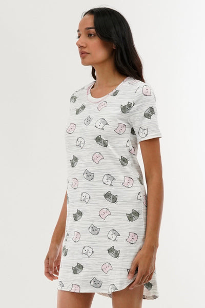 Canada Weather Gear Cat Print Tunic Pajama Top - White - Womens Pajamas - Canada Weather Gear