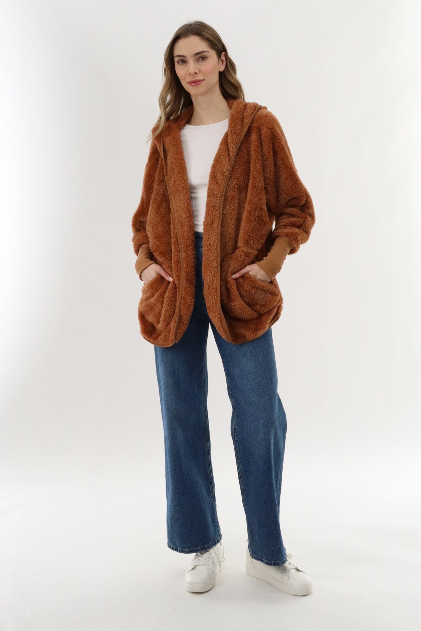 Canada Weather Gear Open Front Teddy Cardigan - Brown - Womens Cardigans - Canada Weather Gear