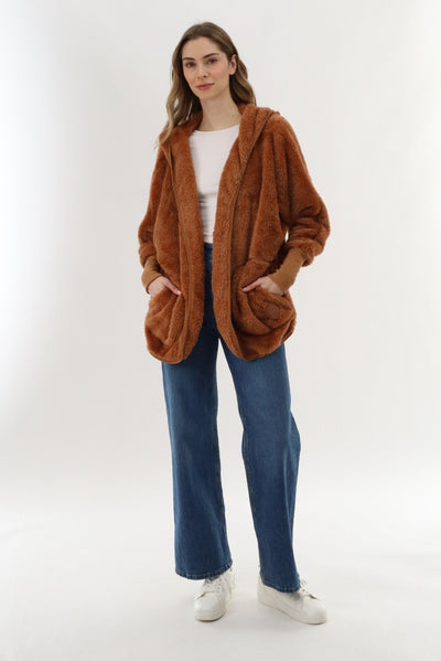 Canada Weather Gear Open Front Teddy Cardigan - Brown - Womens Cardigans - Canada Weather Gear