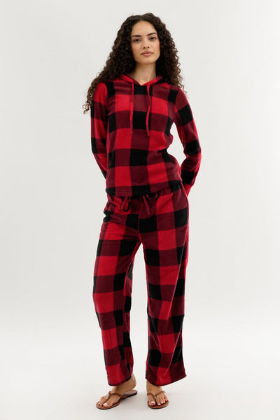Canada Weather Gear Plaid Hooded Pajama Top - Red - Womens Pajamas - Canada Weather Gear