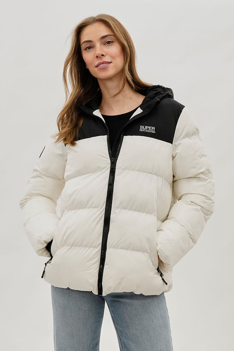 Super Triple Goose Colour Block Bomber Jacket - White