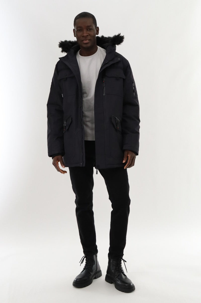 Canada Weather Gear Multi Pocket Parka Jacket - Blue - Mens Parka Jackets - Canada Weather Gear