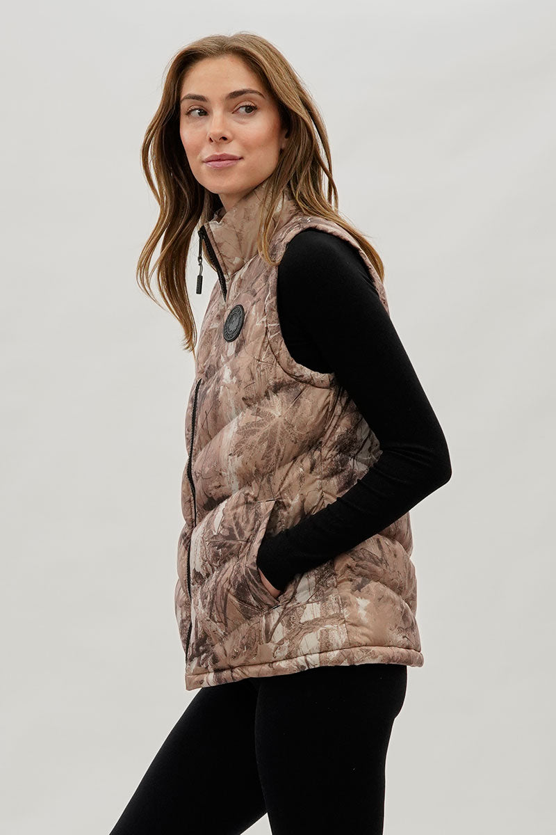 Canada Weather Gear Camo Print Chevron Puffer Vest - Brown