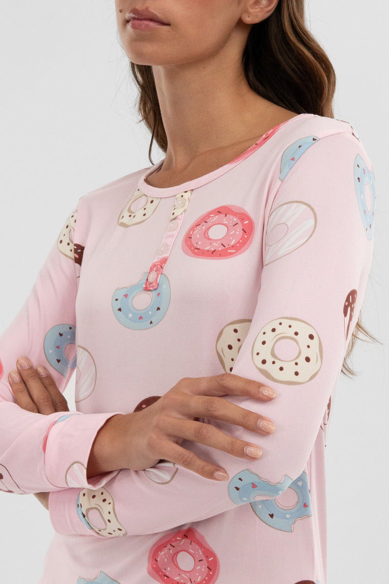 Canada Weather Gear Doughnut Print Henley Pajama Top - Pink - Womens Pajamas - Canada Weather Gear