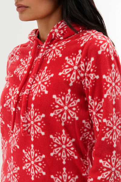 Canada Weather Gear Festive Print Hooded Pajama Top - Red - Womens Pajamas - Canada Weather Gear