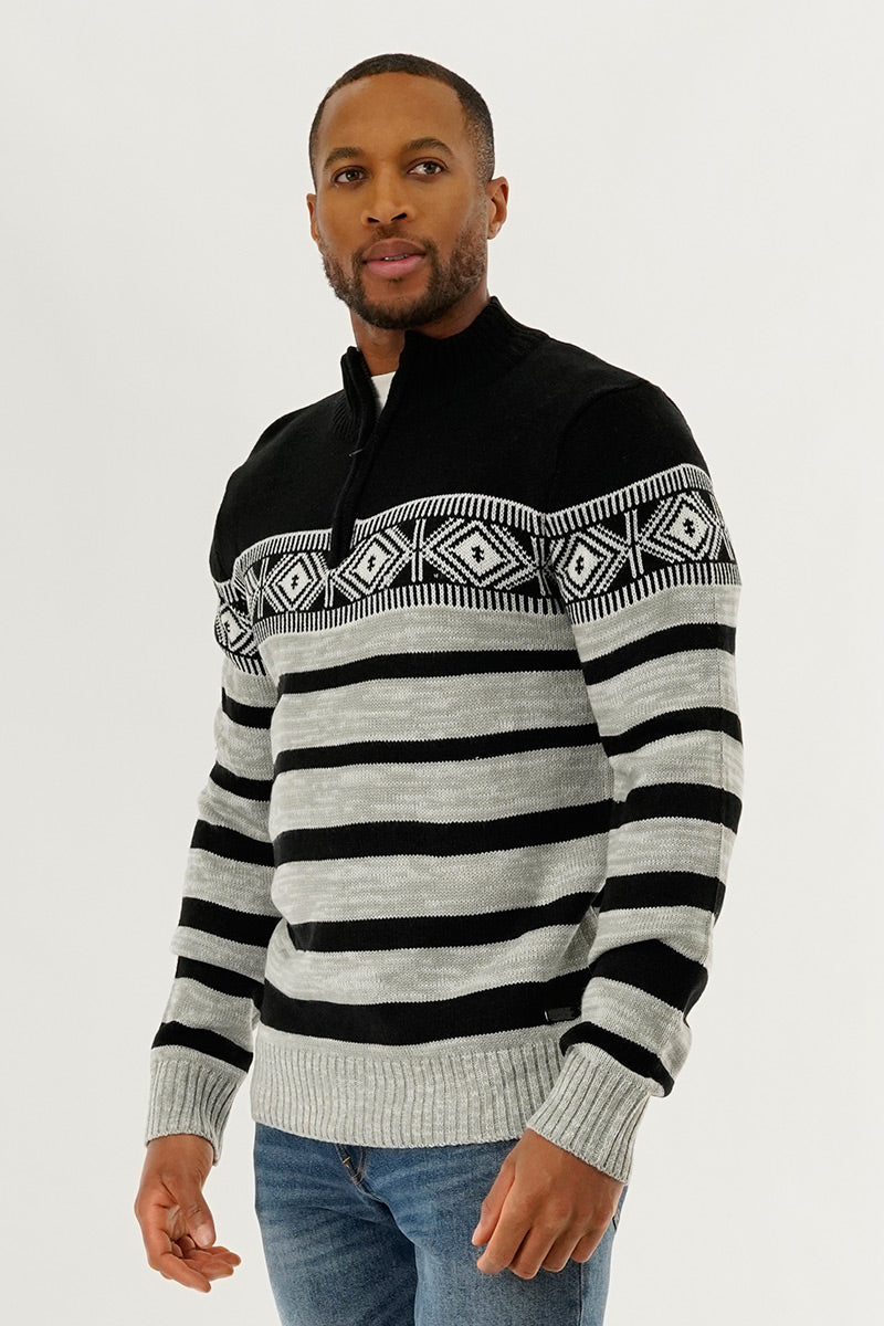 Canada Weather Gear 1/4 Zip Striped Pullover Sweater - Black - Mens Pullover Sweaters - Canada Weather Gear