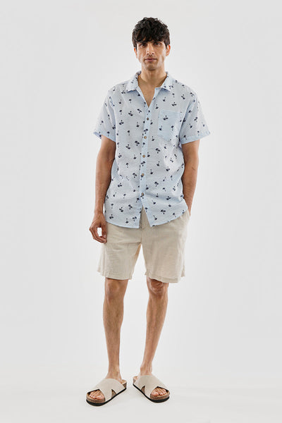 Canada Weather Gear Vintage Striped Palm Tree Pattern Button Up Casual Shirt - Blue - Mens Casual Shirts - Canada Weather Gear