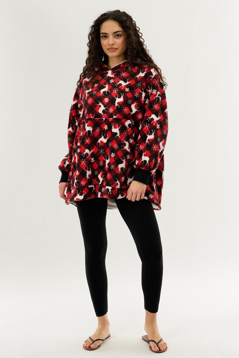 Canada Weather Gear Festive Print Oversided Hooded Pajama Top - Red - Womens Pajamas - Canada Weather Gear