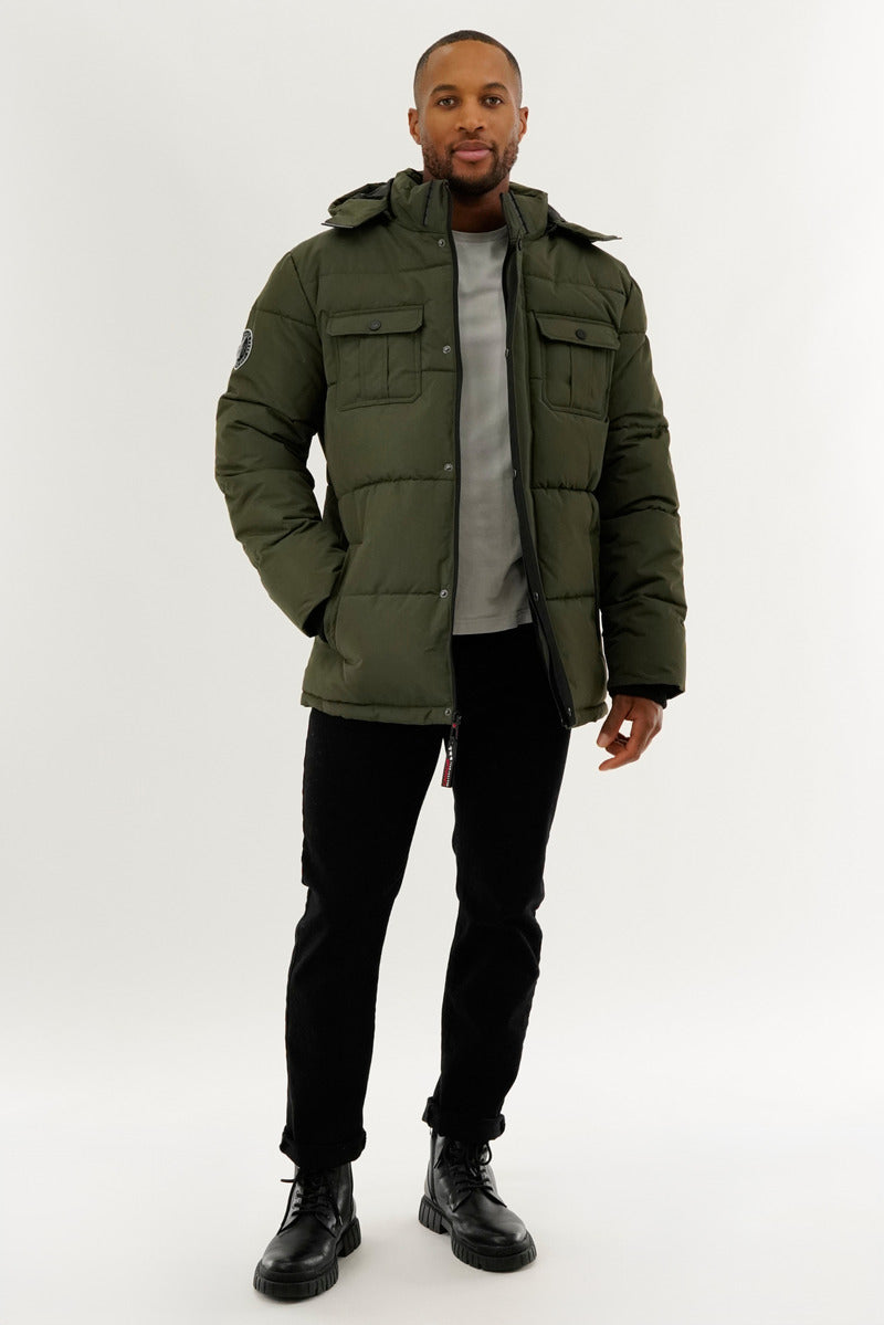 Canada Weather Gear Quilted Puffer Parka Jacket - Olive - Mens Parka Jackets - Canada Weather Gear