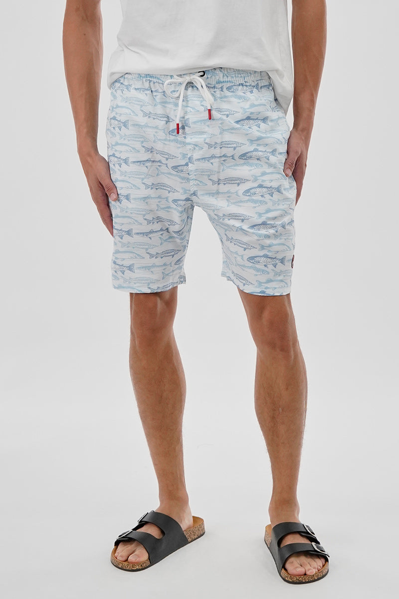 Canada Weather Gear Fish Pattern Elastic Surf Shorts - White - Mens Shorts & Capris - Canada Weather Gear