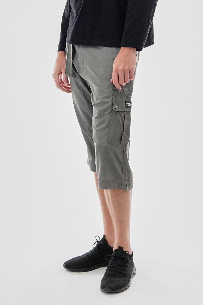 Belted Striped Cargo Shorts - Grey