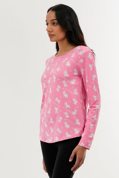 Canada Weather Gear Dog Print Henley Pajama Top - Pink - Womens Pajamas - Canada Weather Gear