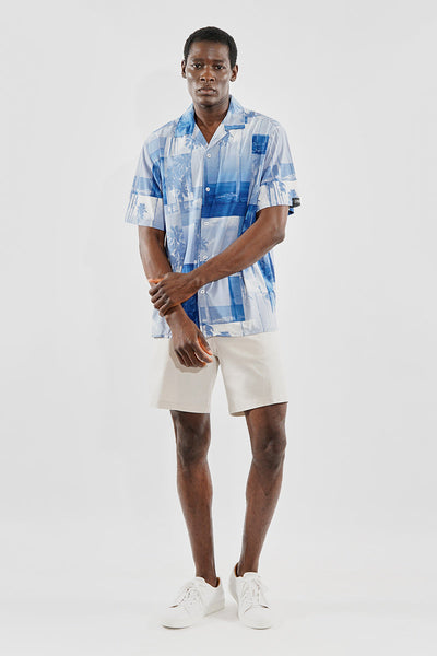 Canada Weather Gear Travel Collection Tropical Print Button Up Casual Shirt - Blue - Mens Casual Shirts - Canada Weather Gear