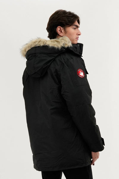 Canada Weather Gear Faux Fur Lined Arctic Parka Jacket - Black - Mens Parka Jackets - Canada Weather Gear