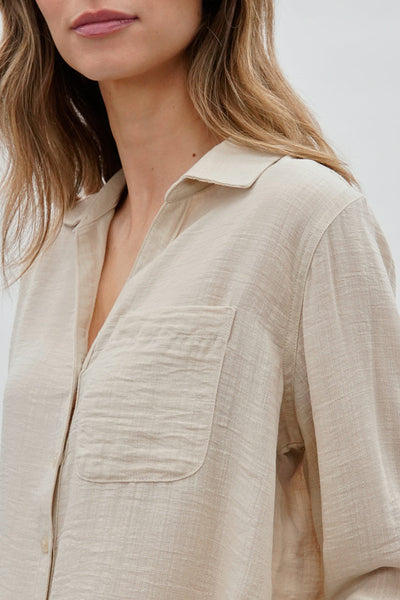 Super Triple Goose Vintage Textured Button Up Shirt - Beige - Womens Shirts & Blouses - Canada Weather Gear