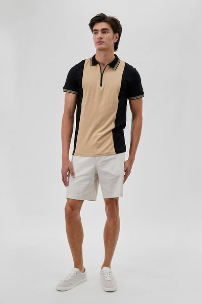 Canada Weather Gear Vintage 1/4 Zip Colour Block Polo Shirt - Beige - Mens Polo Shirts - Canada Weather Gear