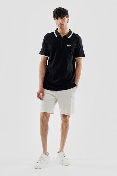 Essentials Super Triple Goose 1/4 Zip Stripe Polo Shirt - Black - Mens Polo Shirts - Canada Weather Gear