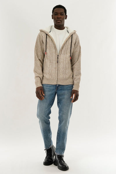 Canada Weather Gear Cable Knit Zip Up Hoodie - Cream - Mens Hoodies & Sweatshirts - Canada Weather Gear