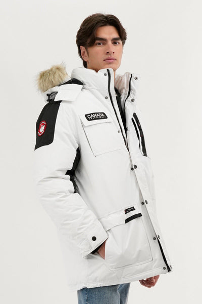 Canada Weather Gear Faux Fur Lined Arctic Parka Jacket - White - Mens Parka Jackets - Canada Weather Gear