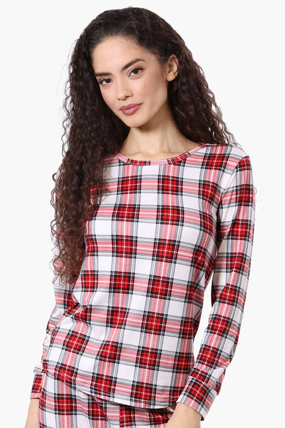 Canada Weather Gear Plaid Crewneck Pajama Top - Red - Womens Pajamas - Canada Weather Gear