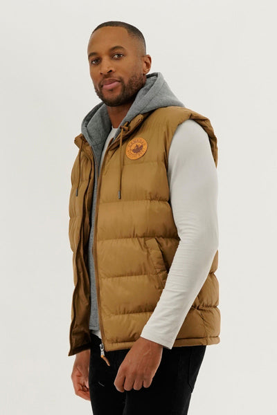 Canada Weather Gear Hooded Puffer Vest - Camel - Mens Vests - Canada Weather Gear
